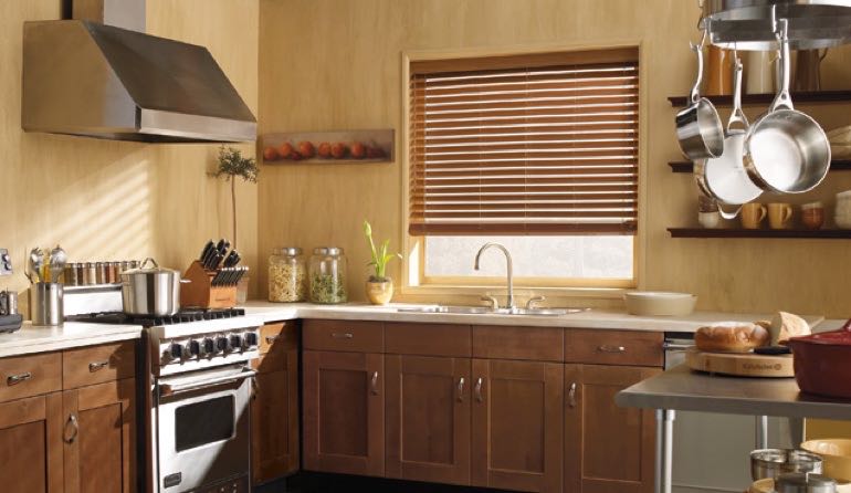Honolulu kitchen faux wood blinds.